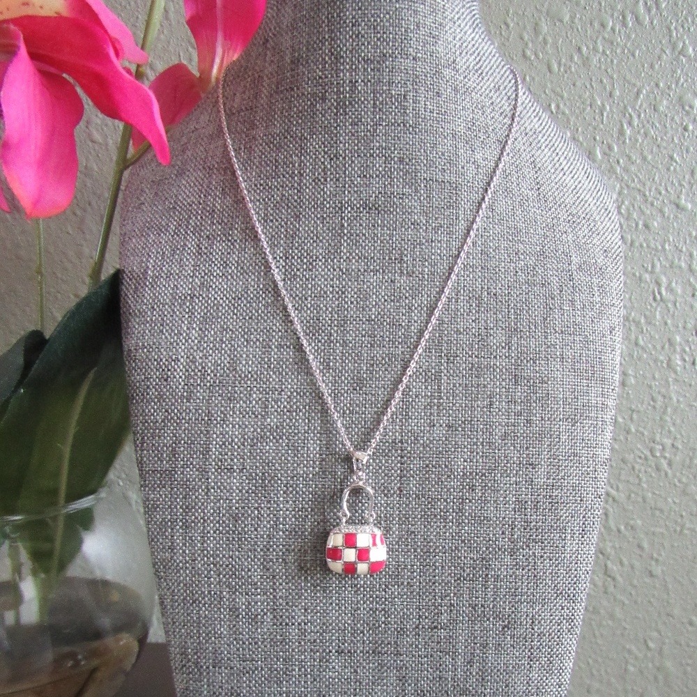 Checkered Purse Handbag Chain Necklace - Picture 2 of 8